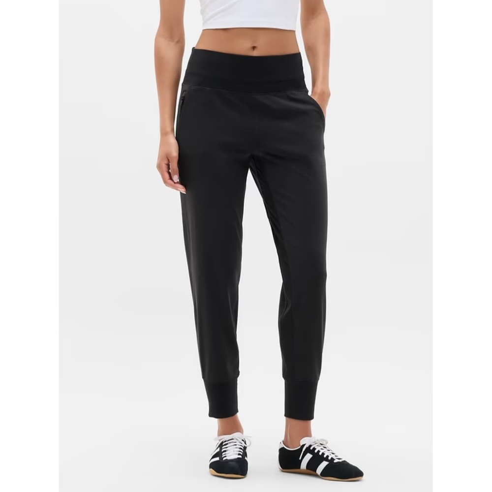 Athleta Venice High Rise Jogger Pant Women M Petite Black Zip Pockets Activewear